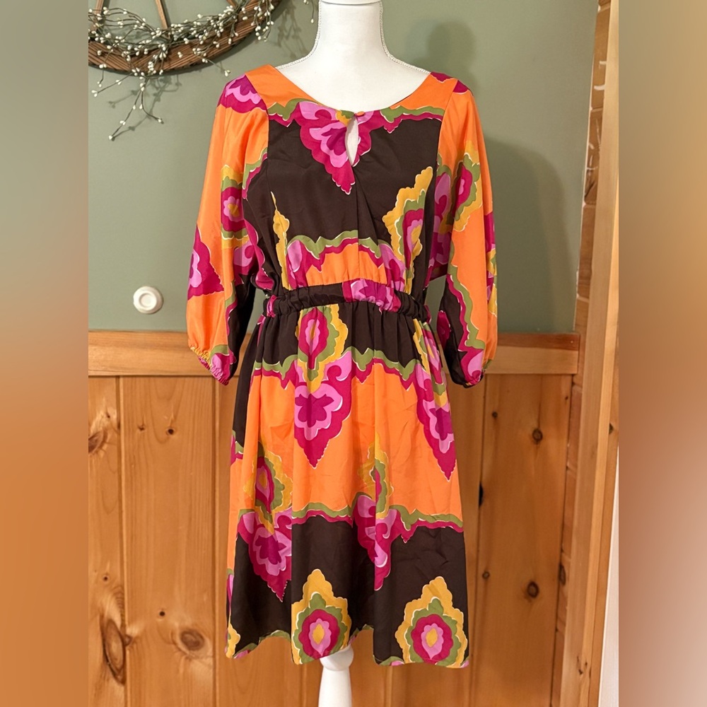 Signature by Sangria Orange and Pink Long Sleeve Dress size 12
